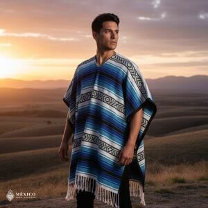 Traditional Mexican Sarape Gaban Poncho – Handmade Ethnic Blanket Style